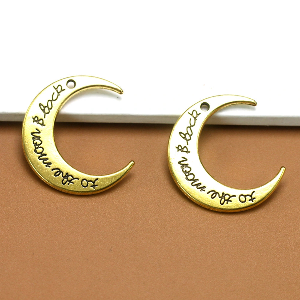 20pcs Double-sided Lettering Moon DIY Pendant Alloy Charms Jewelry Making Accessories for Necklace Sweater Chain (Golden)