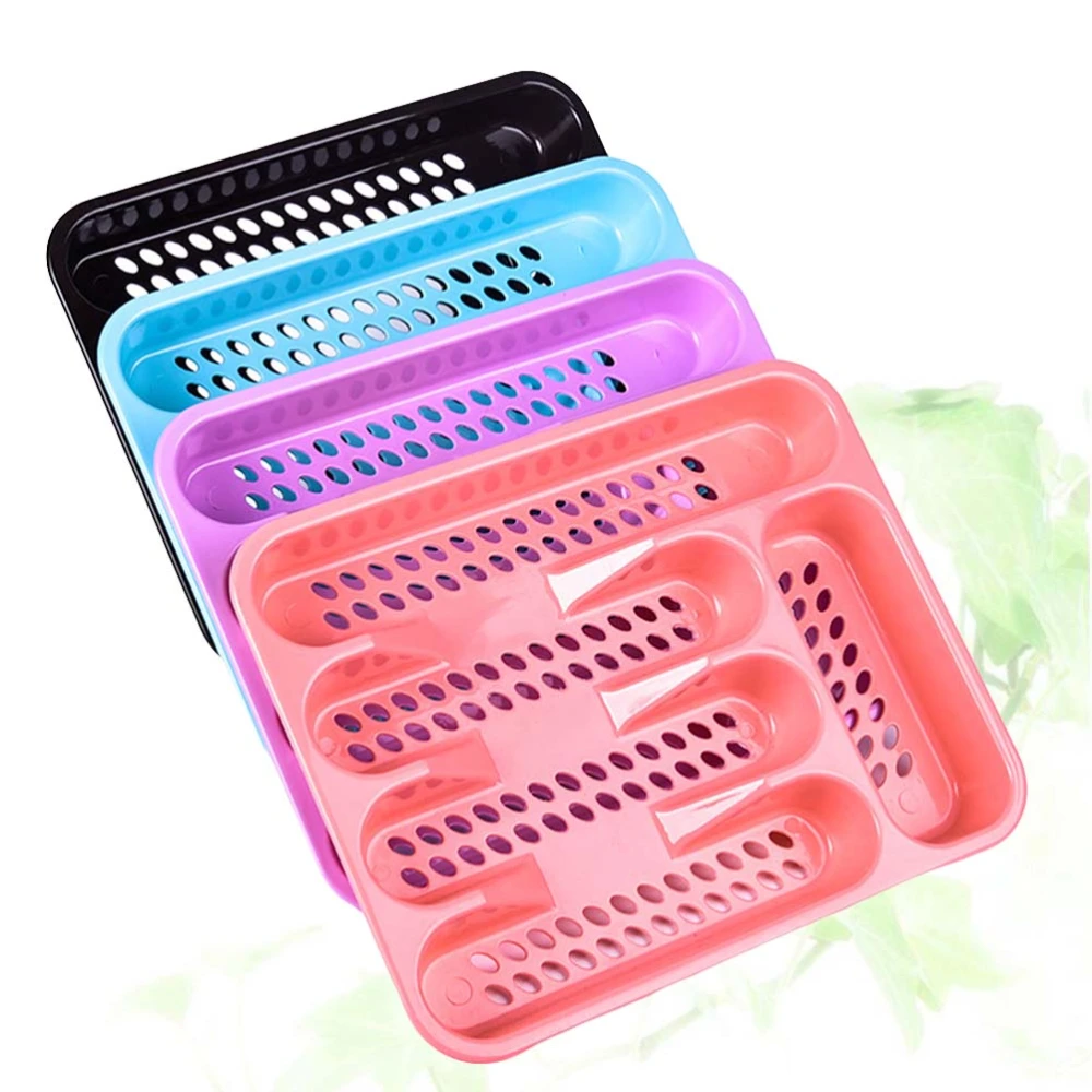 1 Pc 4 Grids Kitchen Drawer Storage Tray Multifuncitoanl Plastic Cutlery Tray Drawer Organizer (Random Color)