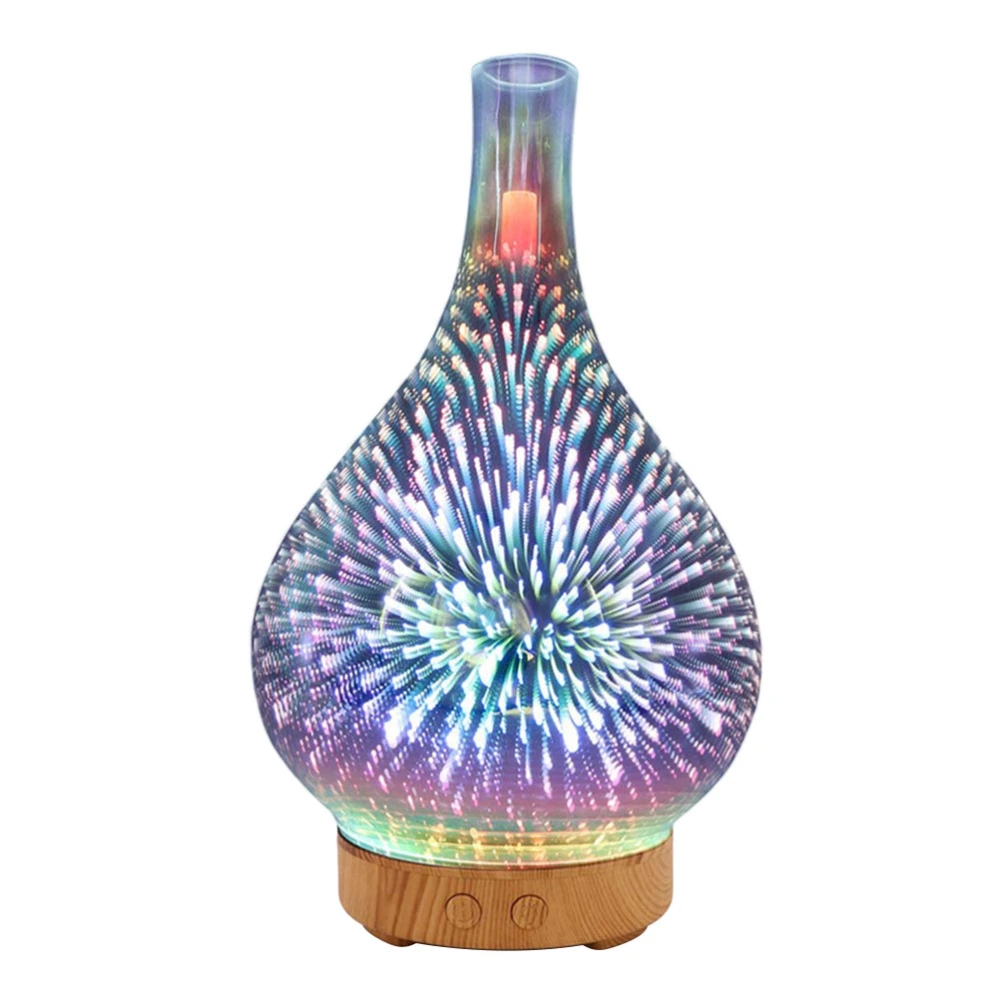 3D Fireworks Light Wood-grain Glass Vase Shape Air Humidifier with LED Night Light Aroma Essential Oil Diffuser Mist Maker Ultrasonic Humidifier (US Plug)