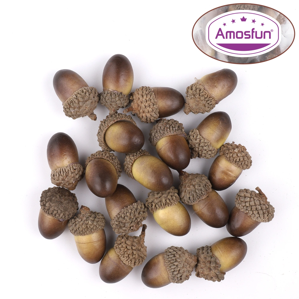 Amosfun 20pcs Simulation Acorns Artificial Lifelike Acorn Set Fake Fruit DIY Craft Acorn with Natural Acorn for Crafts Wedding Home Vase Filling