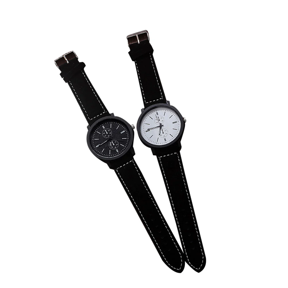 2pcs Stylish Couple Watch Quartz Watch Adjustable Band Wrist Watch for Students Lovers (Black and White)