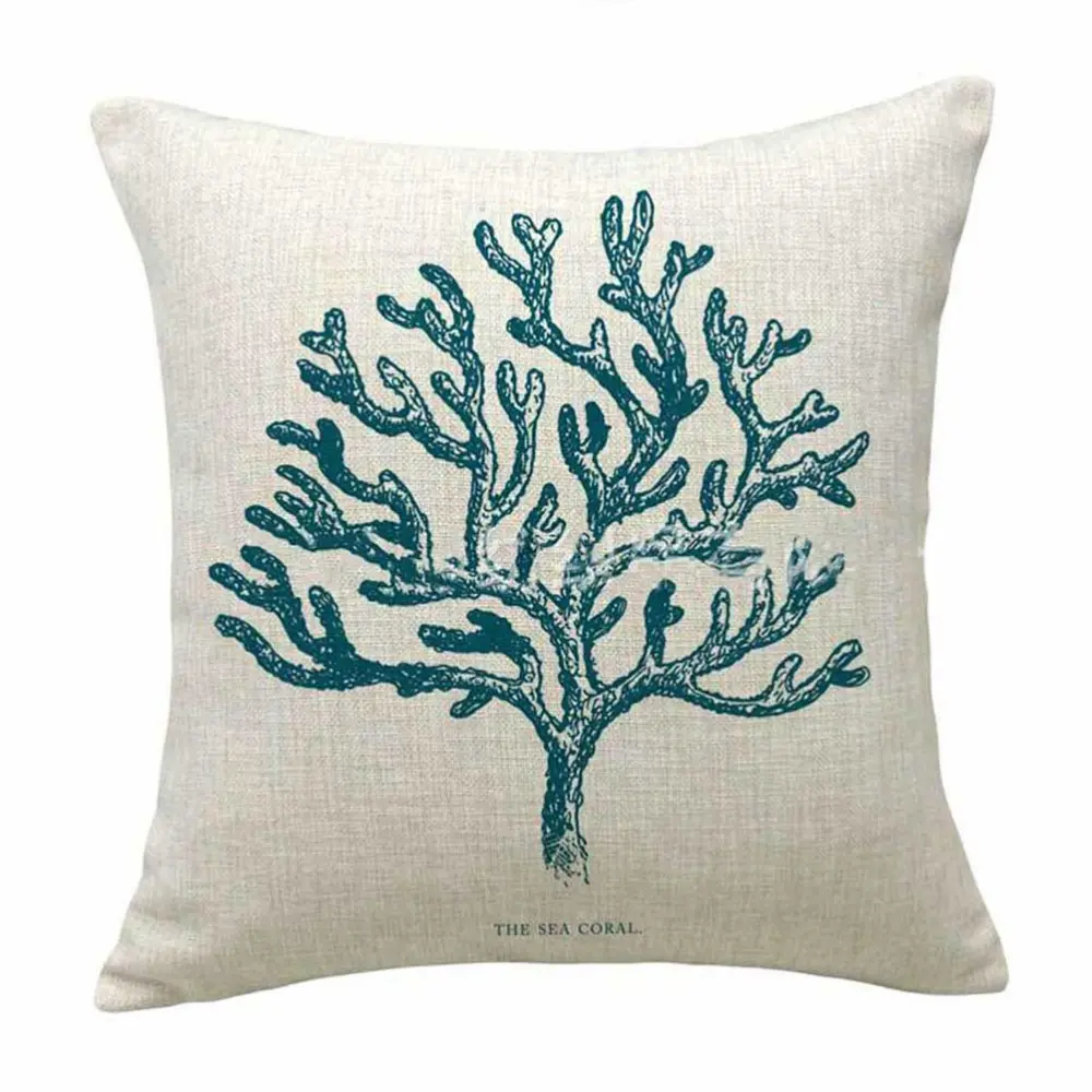 Cotton Blue Mediterranean Ocean Wind Pillow Case Coral Household Bedroom Living Room Cushion Cover