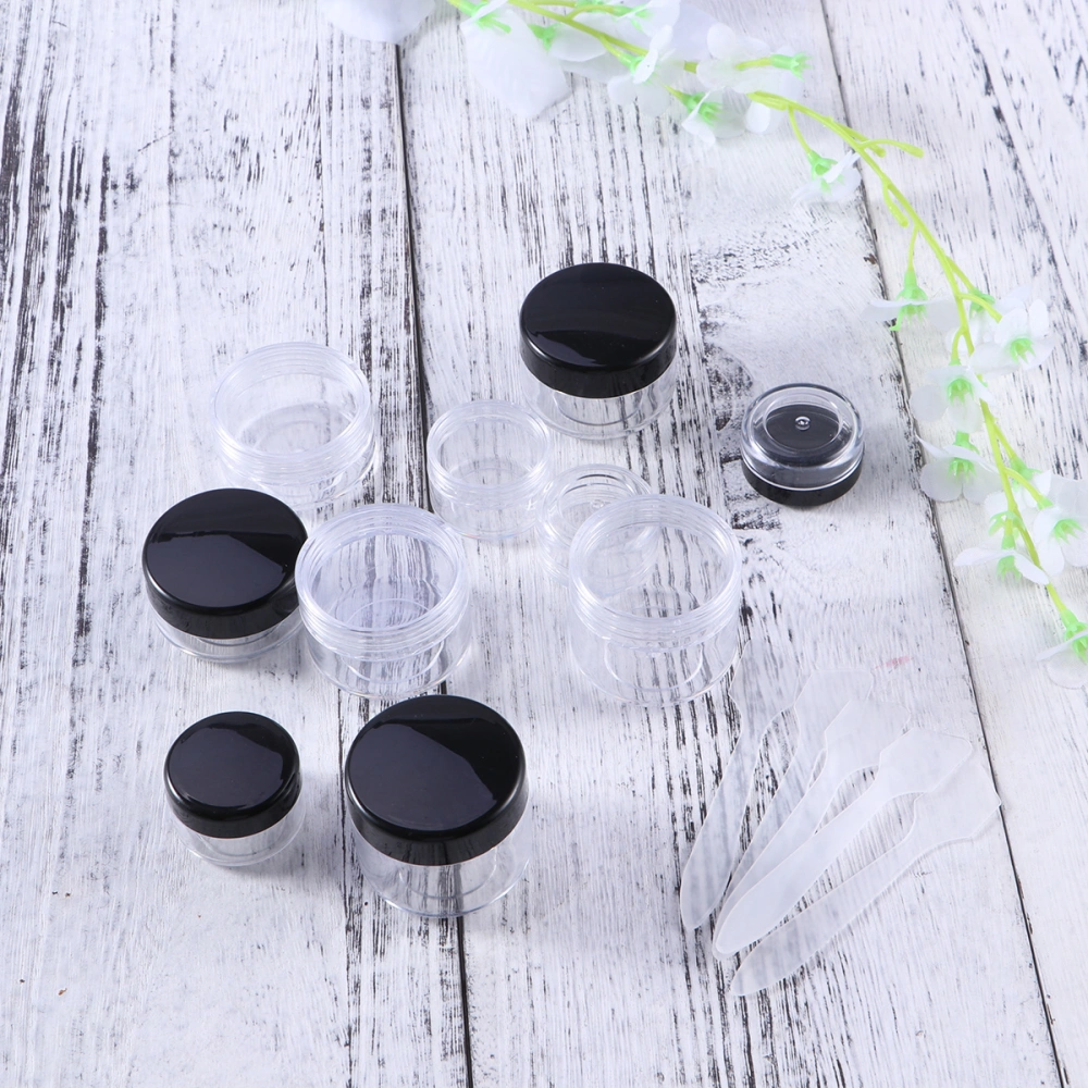 10Pcs Empty Clear Plastic Sample Containers Cosmetic Pot Jars with 5 Pieces Mini Spatula