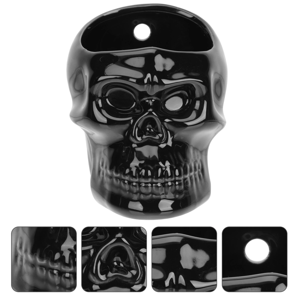 1Pc Ceramic Skull Flowerpot Unique Wall Hanging Planter Flower Planting Container