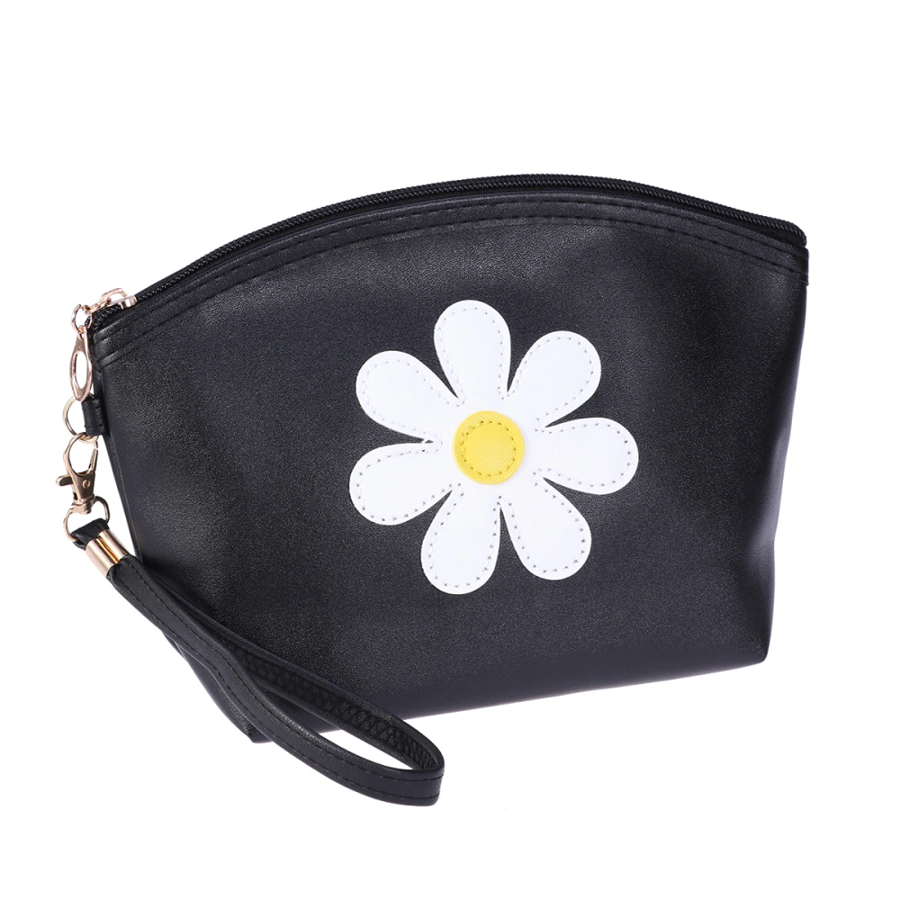 Makeup Bag Beautiful Flower Decor Storage Bag for Home Travel Woman Lady (Black)