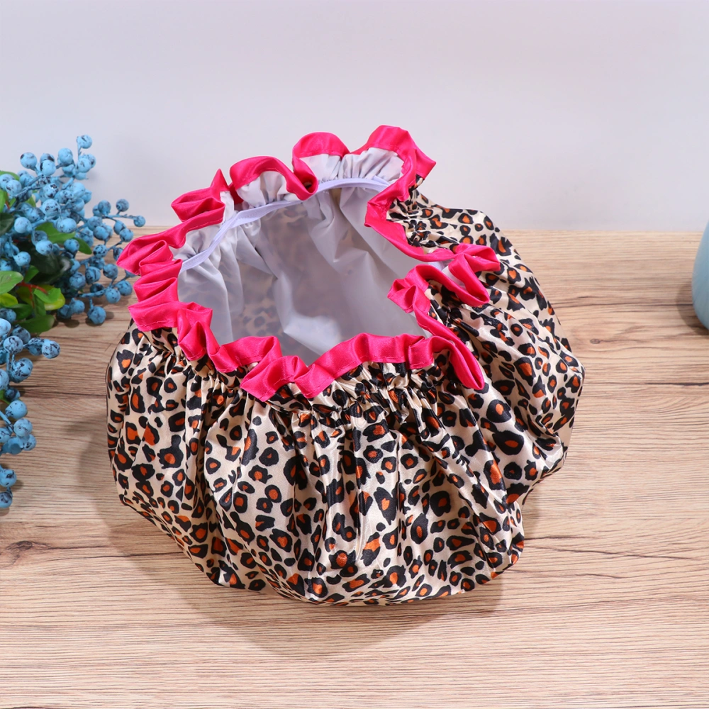 2Pcs Waterproof Double-layer Bathing Caps Creative Leopard Pattern Shower Caps Preventing Lampblack Caps for Women Ladies