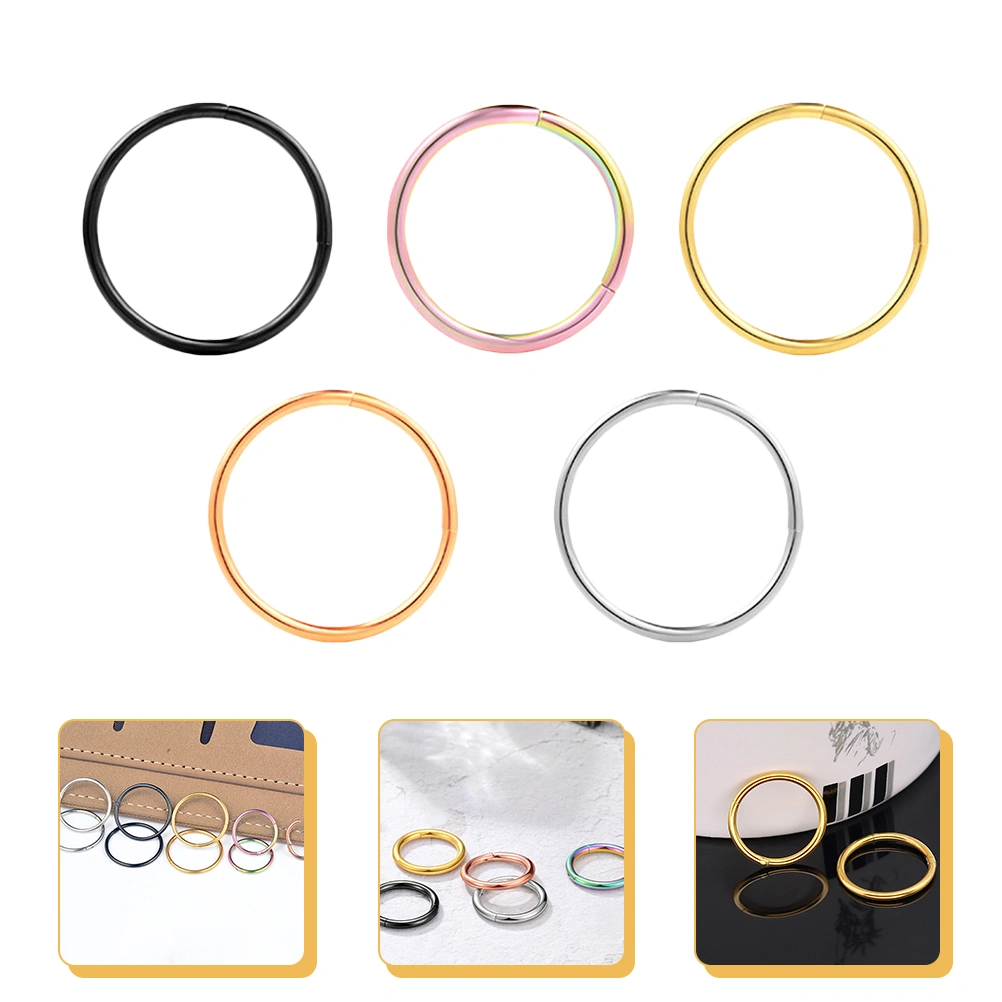 5pcs Nose Hoops Ear Rings Stainless Steel Fake Nose Rings Body Piercing Jewelry