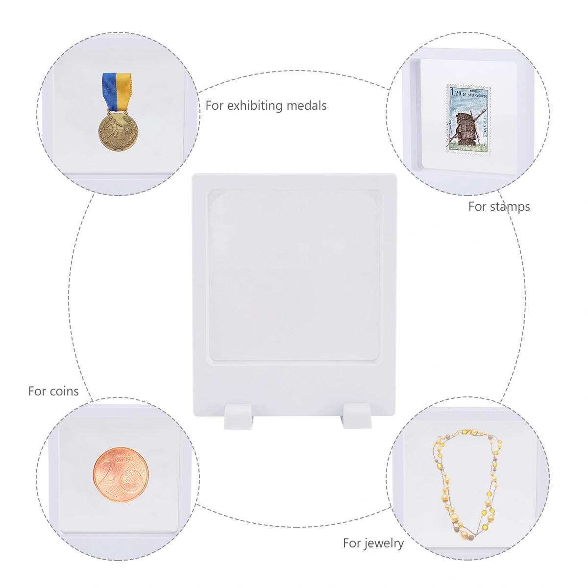 3pcs Transparent PE Film Holder Jewelry Display Box Film Jewelry Display Rack Jewelry Showing Case for Shop Mall (Square Foot, White, with Base)