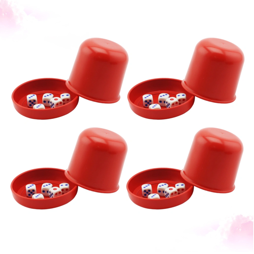 4 Sets of Thicken Dice Cup KTV Bar Dice Cup Anti-Cheating Dice Box KTV Funny Game with 5 Dices (Red)