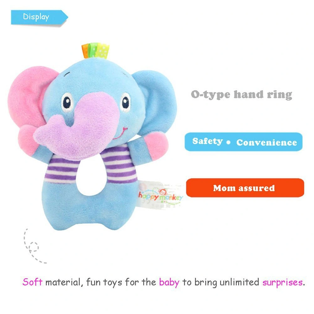 Baby Kids Animal Model O-Shape Wrist Hand Bell Rattle Plush Stuffed Early Education Toy (Elephant)