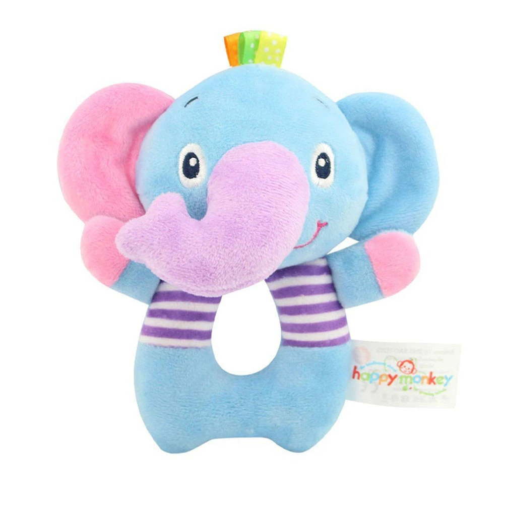 Baby Kids Animal Model O-Shape Wrist Hand Bell Rattle Plush Stuffed Early Education Toy (Elephant)