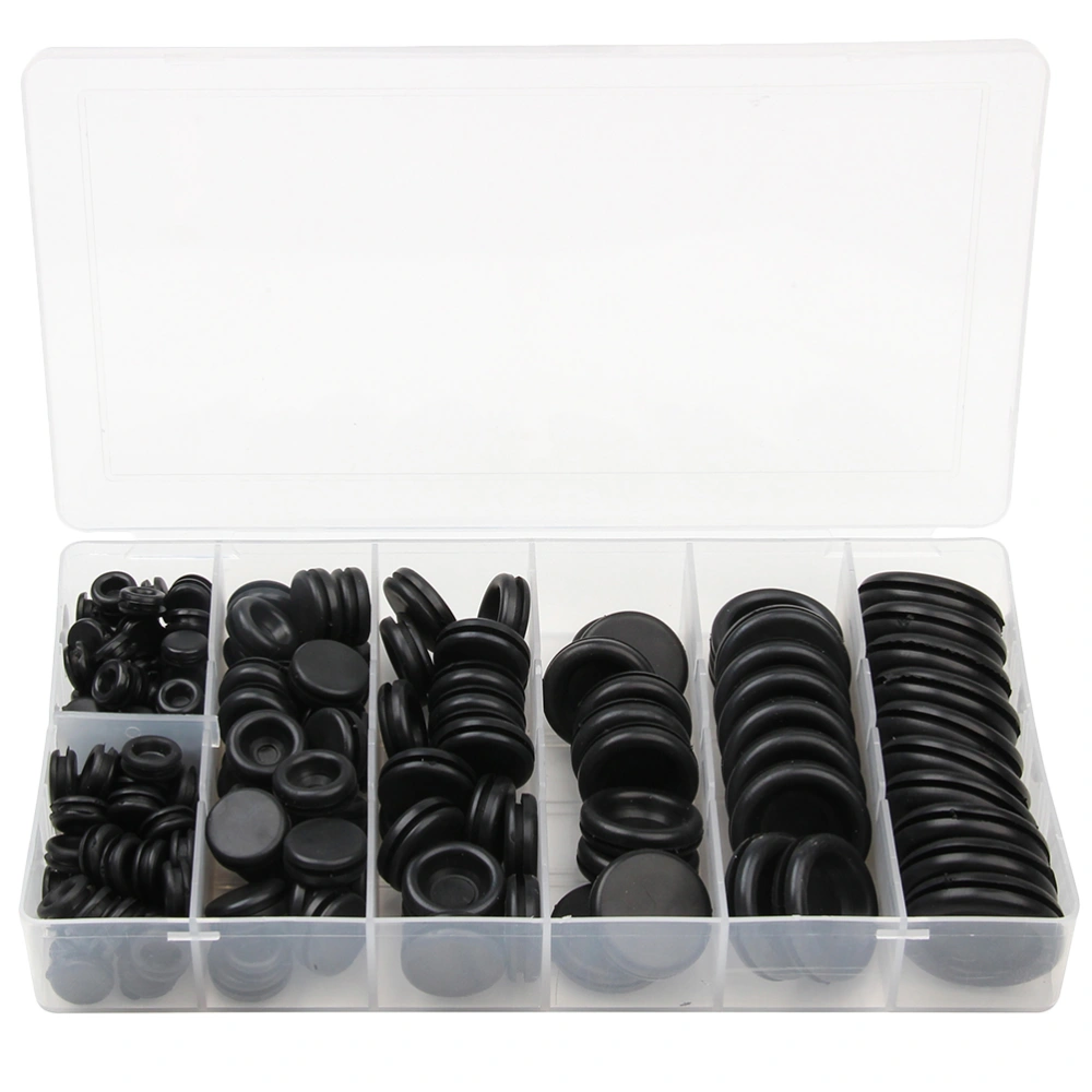 1 Set of 170pcs Rubber Washer Seals Single Side Rubber Guard Coil Rubber Washer Seals Rubber Grommet for Wire Plug and Cable (Black)