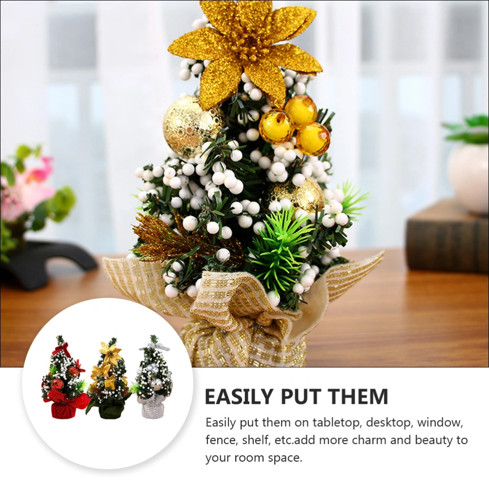 3Pcs Realistic Small Christmas Tree with Base Ornament Desk Tabletop Decoration