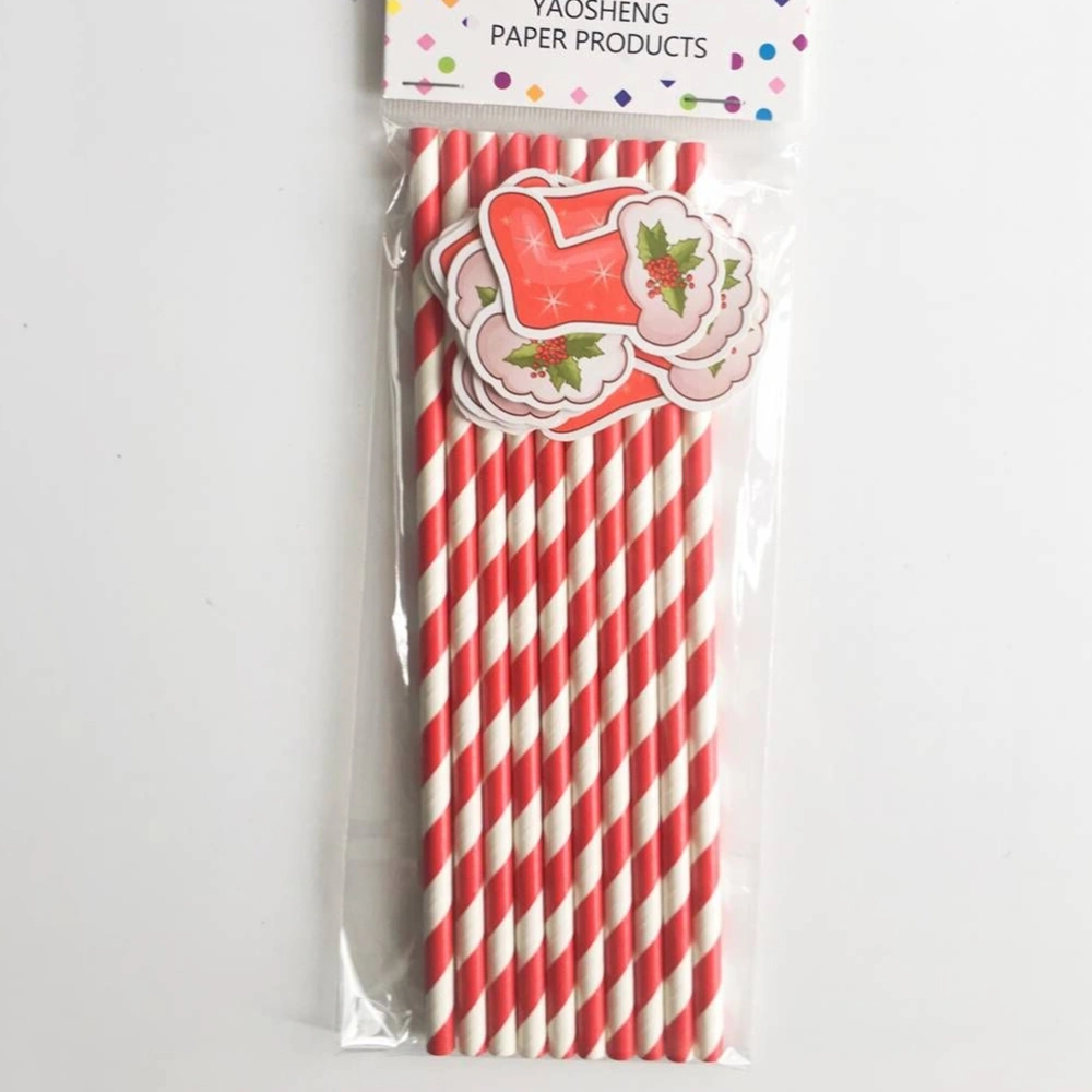 10pcs Paper Straws Disposable Cartoon Drinking Paper Straws for Christmas Wedding Birthday Party (Christmas Red Boot)