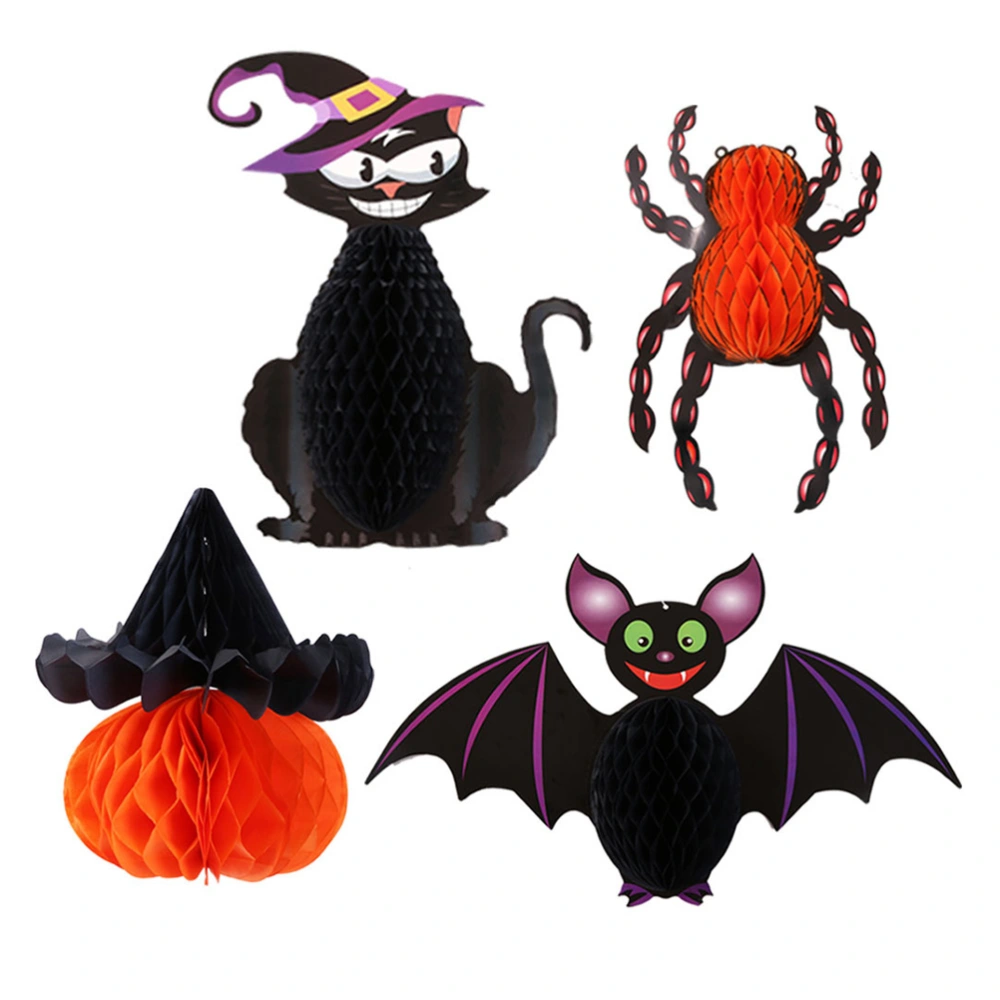 2PCS Single-sided Honeycomb Ball Bat Pendant Halloween Pendants Paper Halloween Hanging Ornaments Show Window Scene Decoration for Hotel Bar Party Dancing Evening