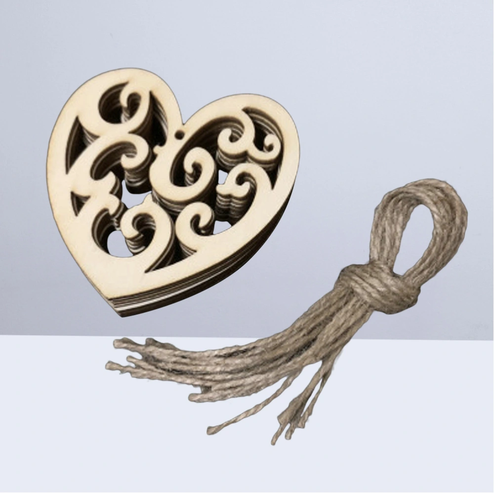 10PCS Wooden Hollowed Heart Shape Hanging Pendants Wood Crafts for Home Party Tree Wedding Party DIY Decoration with Ropes