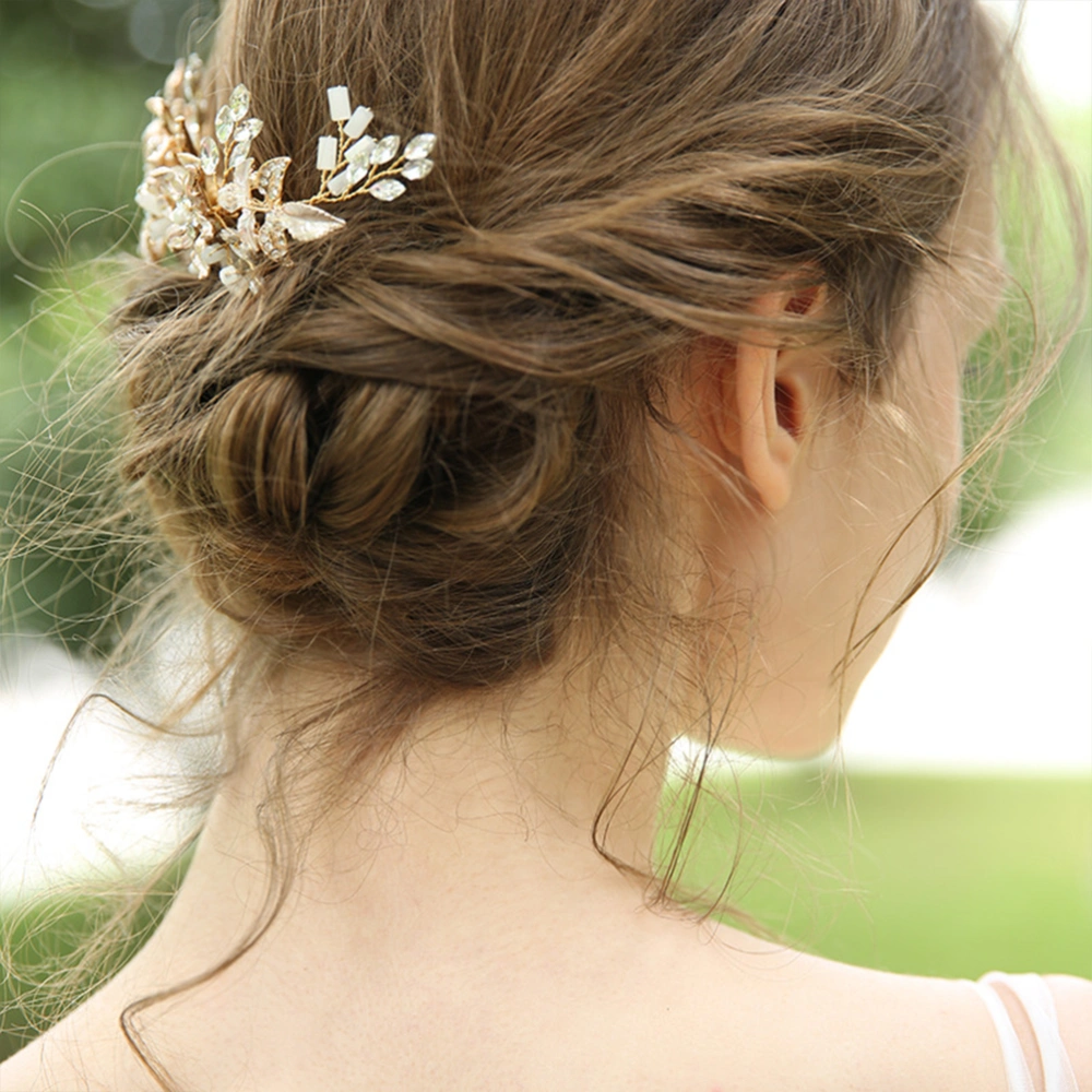 Bridal Floral Hair Comb Delicate Rhinestone Headpiece Crystal Hair Accessories for Wedding (Golden)