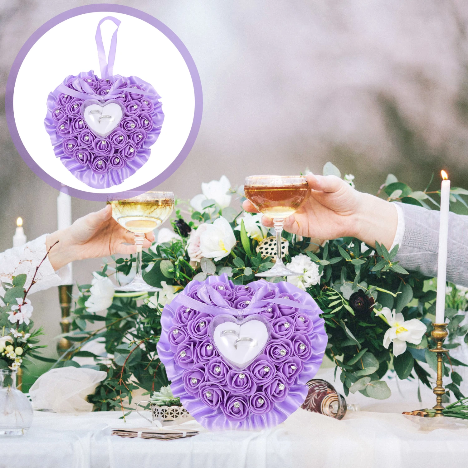 Wedding Heart Rose Flower Ring Box Ring Storage Case Ring Pillow for Wedding