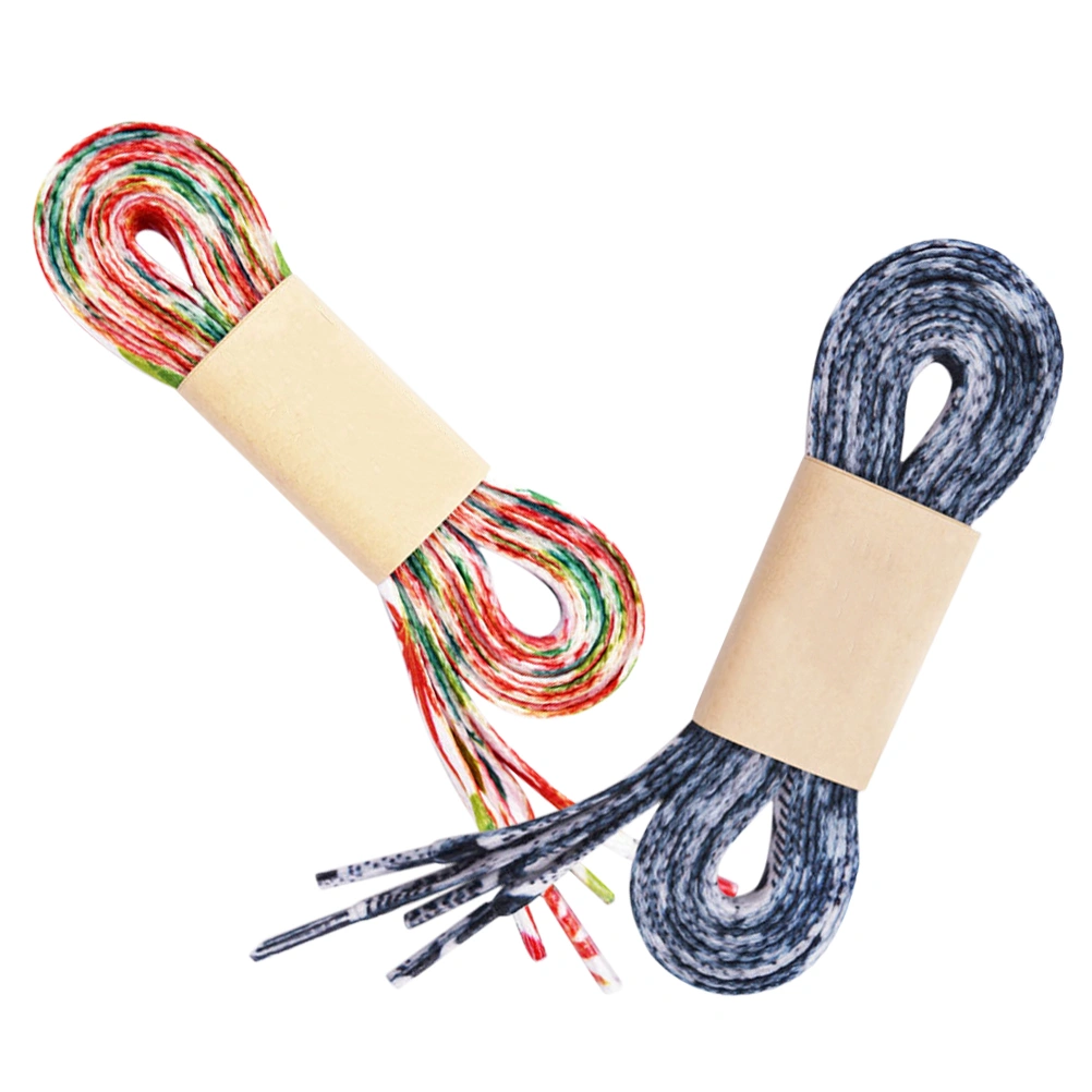2Pairs of Casual Sneaker Polyester Shoe Strings Printed Shoelaces Fashion Shoe Lace(Floral Noise + Black And White Noise)