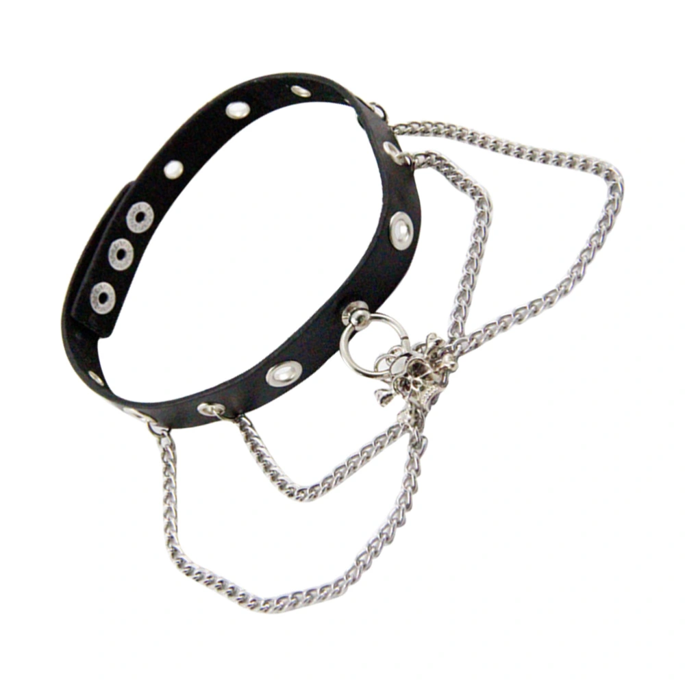 Punk Style Hanging Ghost Chain Leather Necklace Collar Choker for Decoration Use (Black)