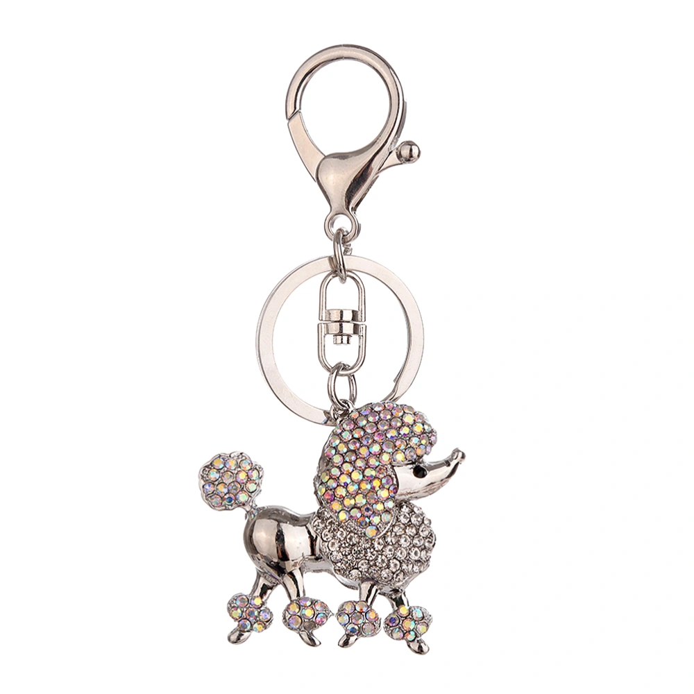 Creative Diamond Alloy Puppy Shaped Keychain Personality Metal Key Ring Exaggerated Key Holder Fine Pendant Women Bag Accessory (Silver)