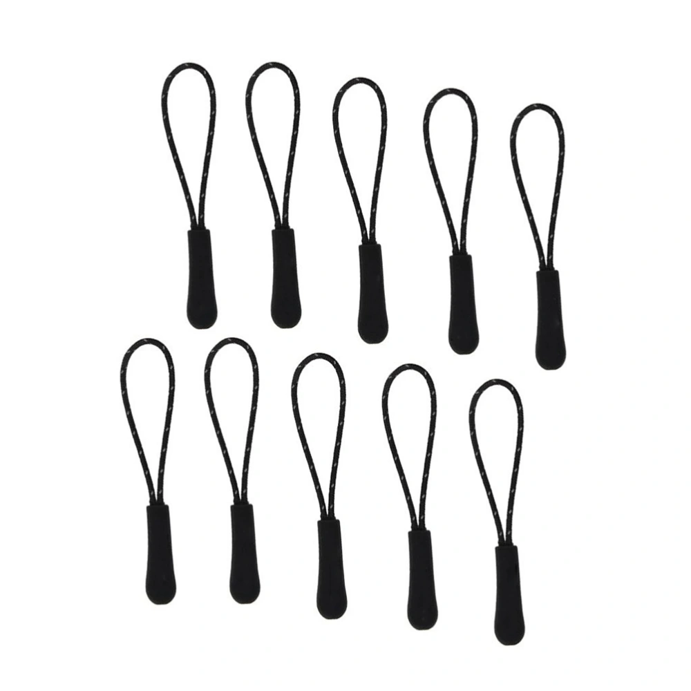 10pcs Zip Tags Cord Pulls Zipper Extension Zip Slider Replacement (Reflective Black)