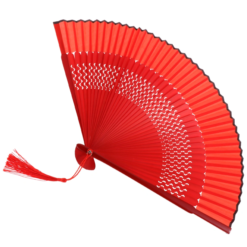 Vintage Handheld Folding Fan Dance Performance Fan Craft Hollow Folding Fan (Red Framework and Face Fan)