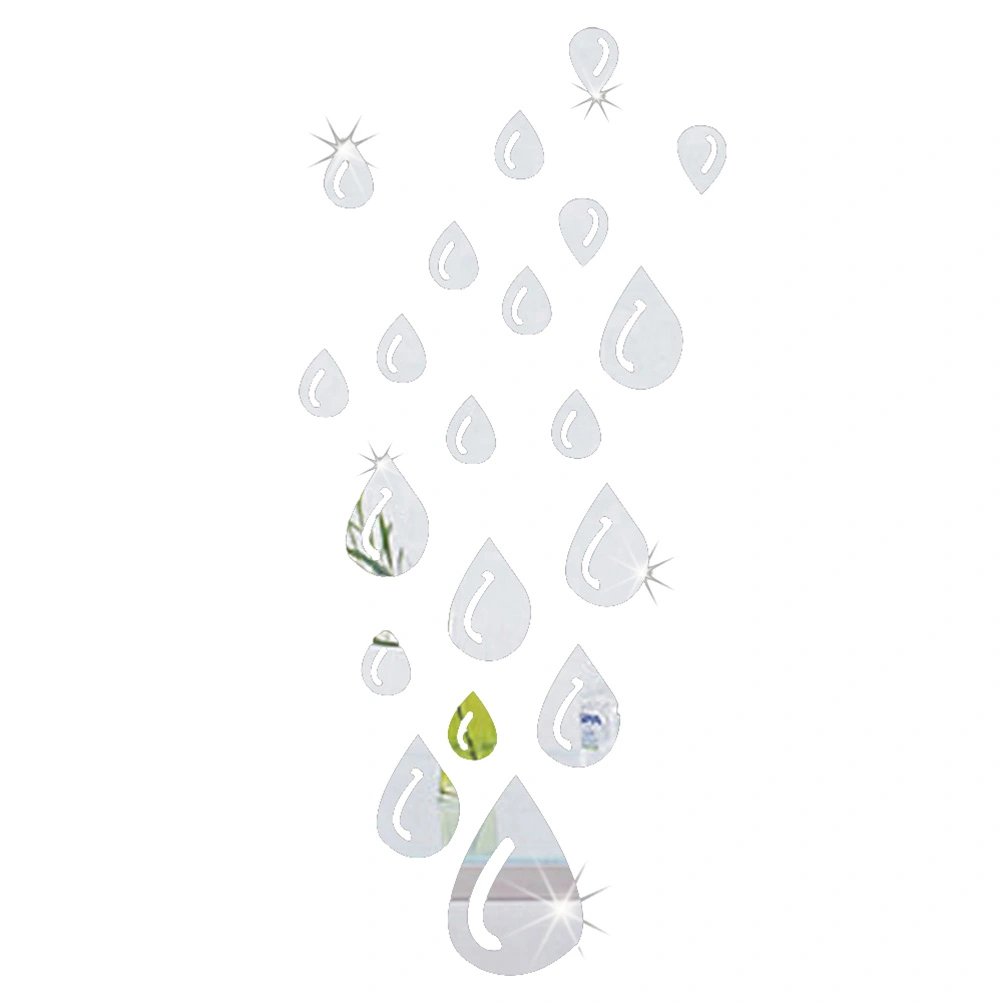 Acrylic Raindrops Shaped Self-Adhesive Mirror Wall Sticker for TV Background Bedroom Home Decoration Freely Collage (Silver)