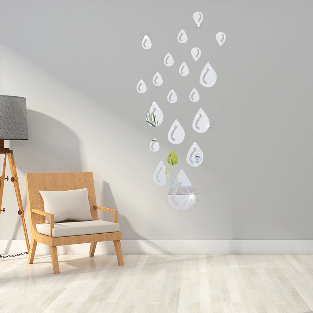 Acrylic Raindrops Shaped Self-Adhesive Mirror Wall Sticker for TV Background Bedroom Home Decoration Freely Collage (Silver)