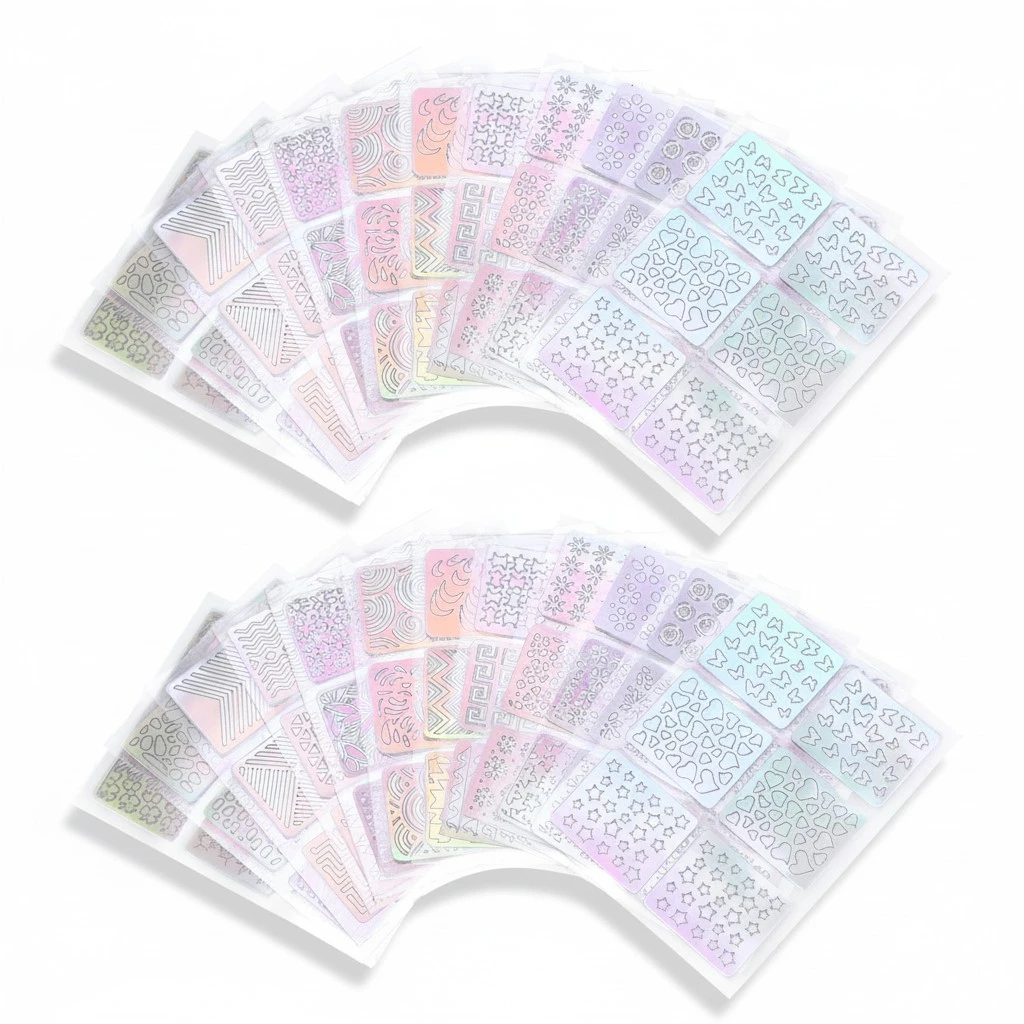 24pcs DIY Nail Art Hollow Stencil Sticker Easy Nail Stencil Sheet Decals Stickers