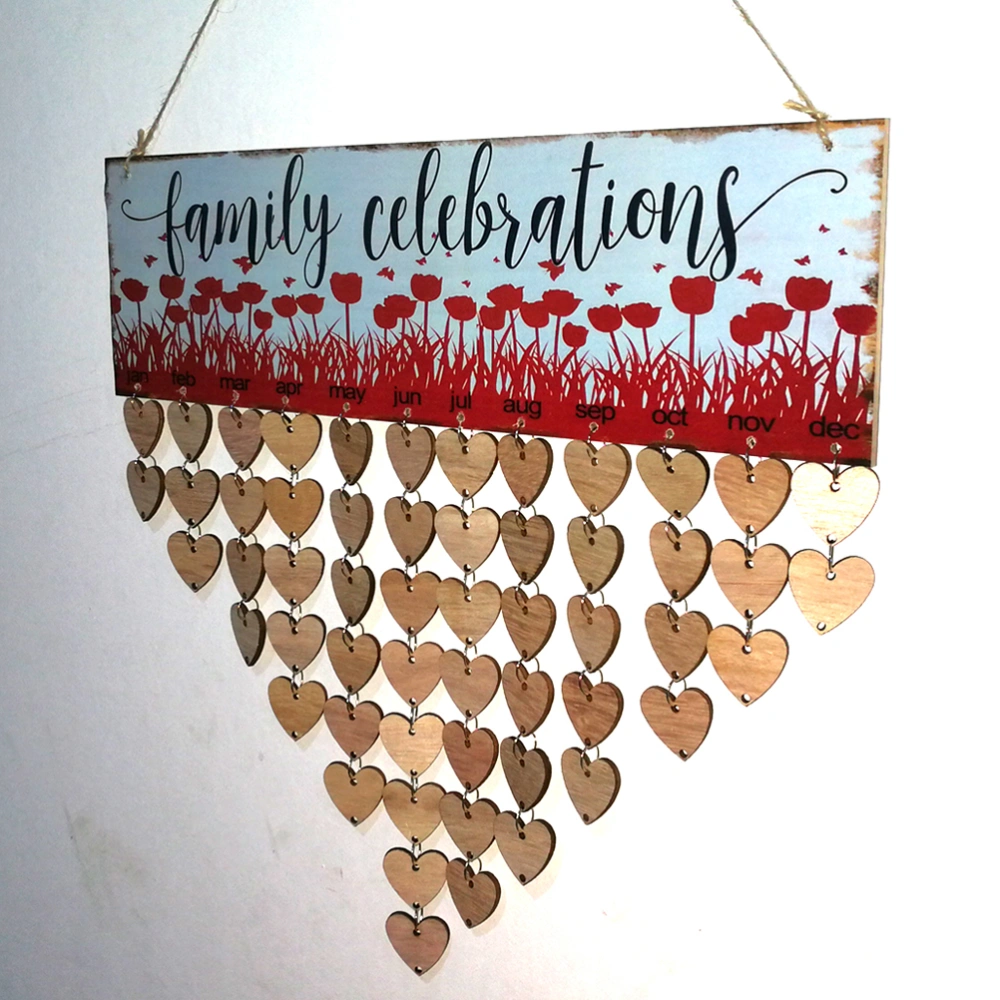 Family Celebrations Hanging Plaque Board Wooden DIY Calendar Festival Birthday Reminder for Home Decoration (Colorful, 1 Plaque, 1 Rope, 50 Heart Discs)