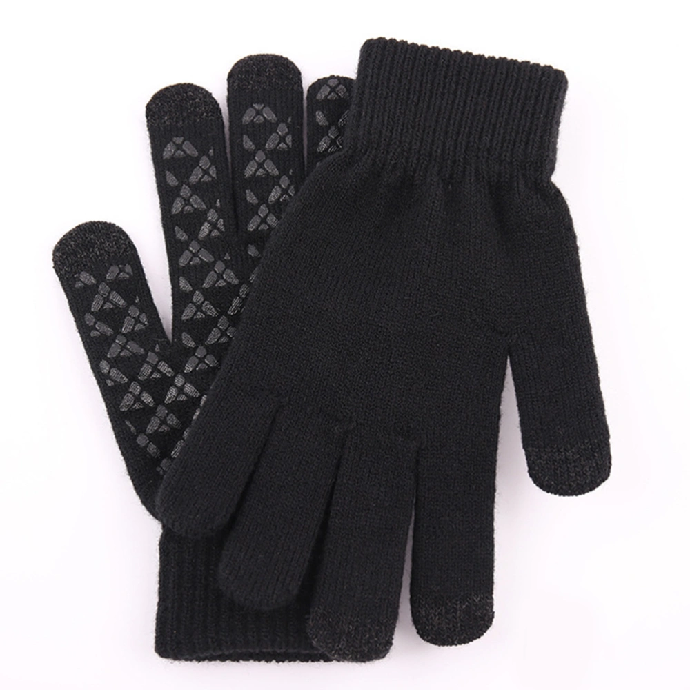 2 Pairs Thicken Screen Touch Gloves Knitted Warm Gloves Windproof Anti-Slip Gloves for Outdoor Winter (Grey, Black)