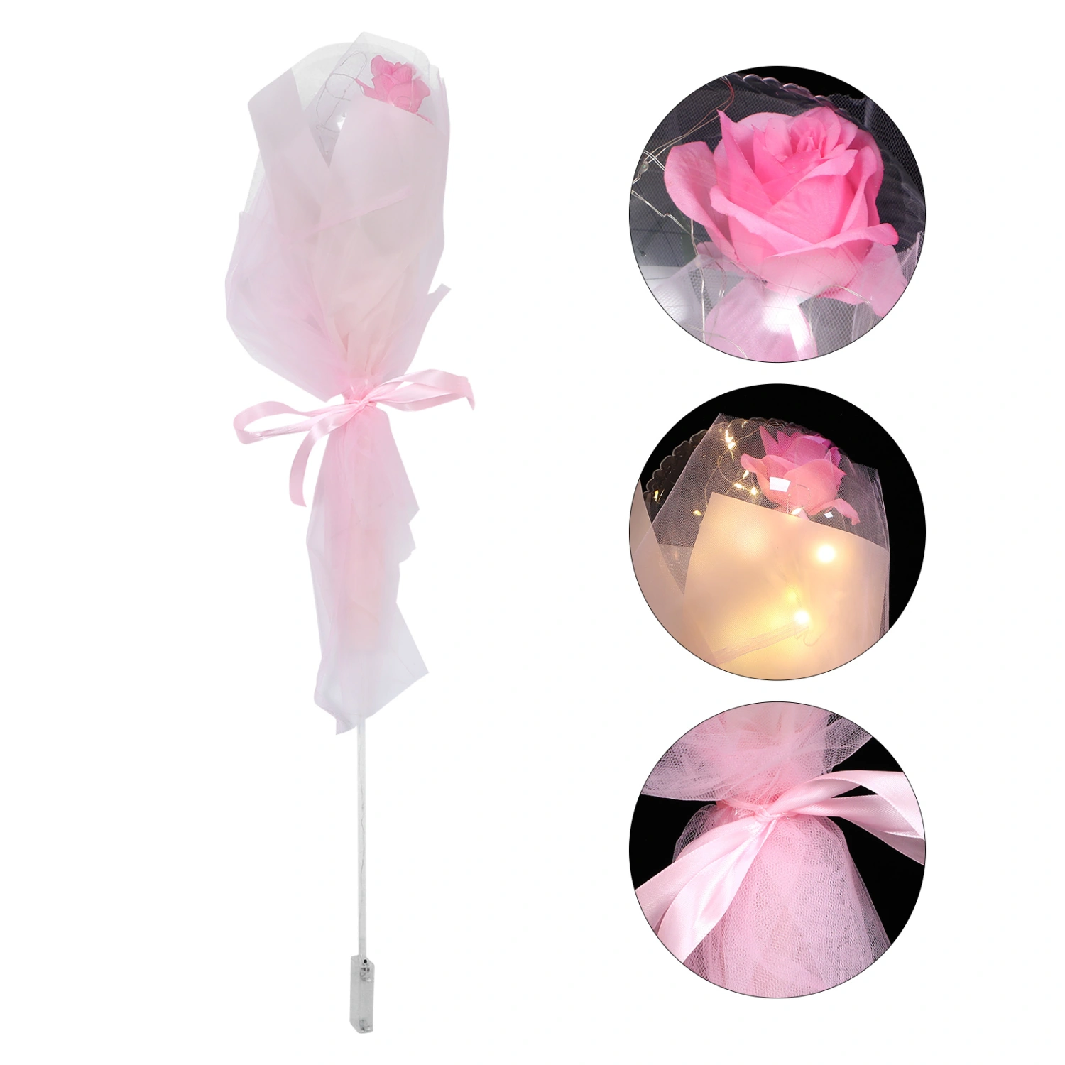 1pc LED Luminous Balloon Rose Bouquet Transparent Rose Ball No Battery