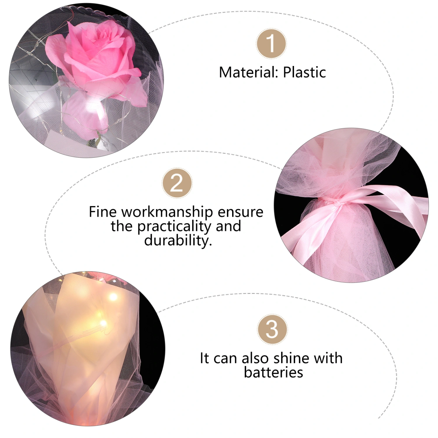 1pc LED Luminous Balloon Rose Bouquet Transparent Rose Ball No Battery