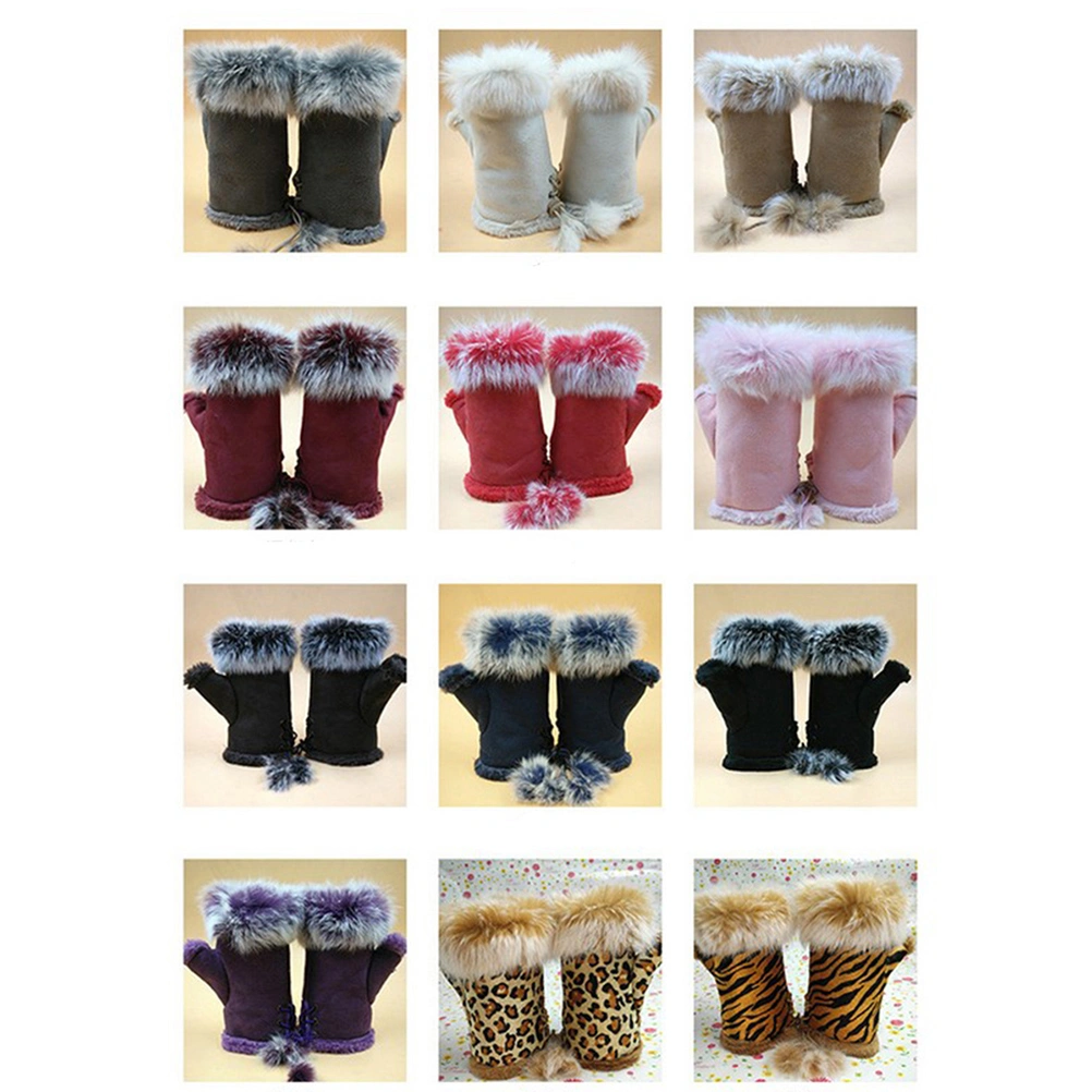 1 Pair Womens Girls Half Finger Gloves Winter Warm Stylish Wool Mittens Fingerless Wrist Short Gloves Hand Warmer Costume Christmas Gift (Cream-coloured)