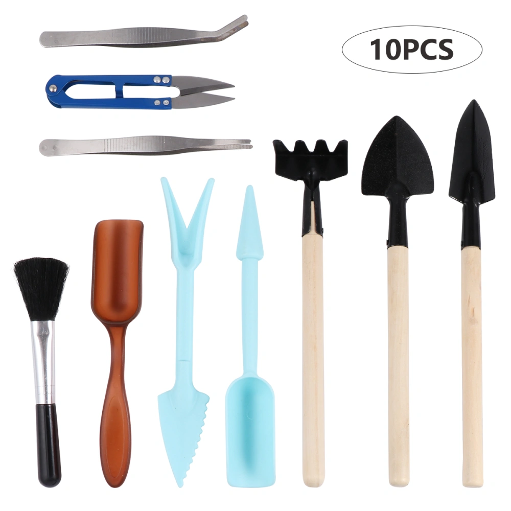 10pcs Planting Shovel Tools Small Gardening Gadgets Simple Durable Metal Plastic Fleshiness Garden Planting Tools (Blue)