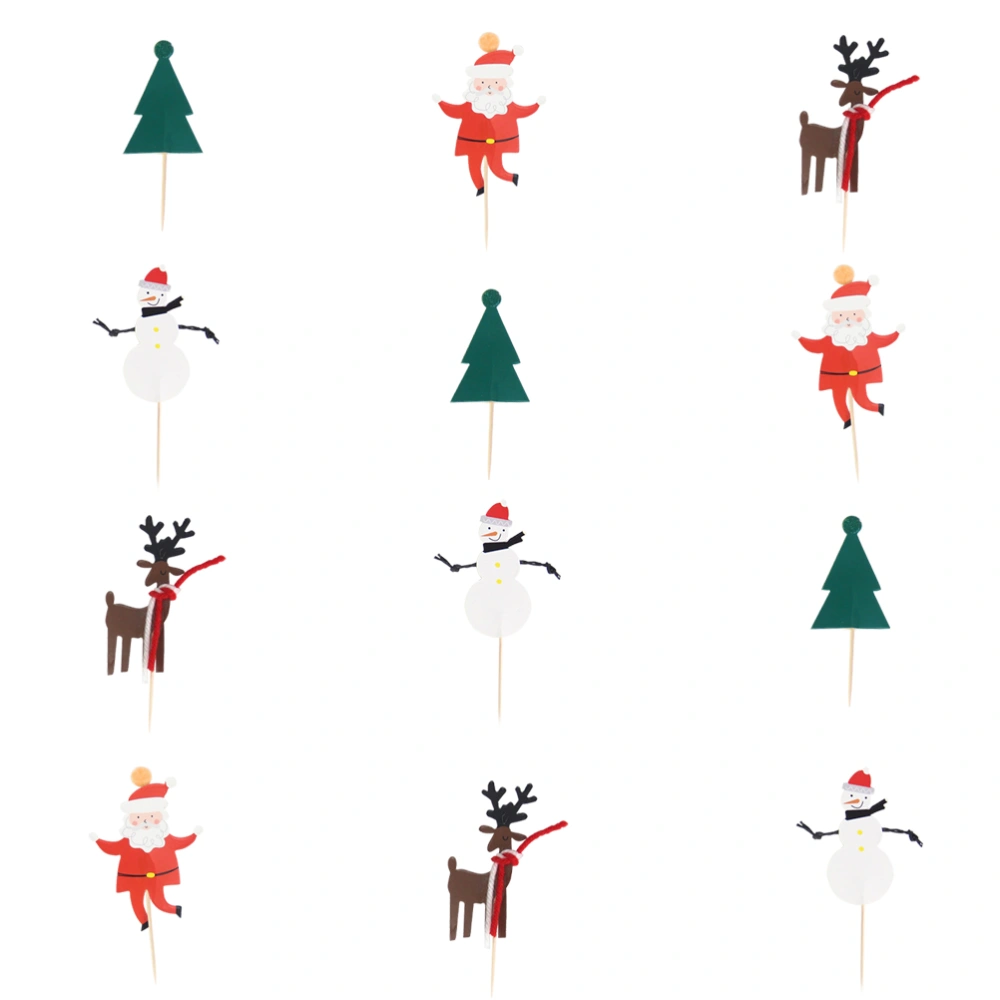 12 Pcs Christmas Cake Toppers Paper Cake Toppers Cake Decorative Toppers (Random Style)