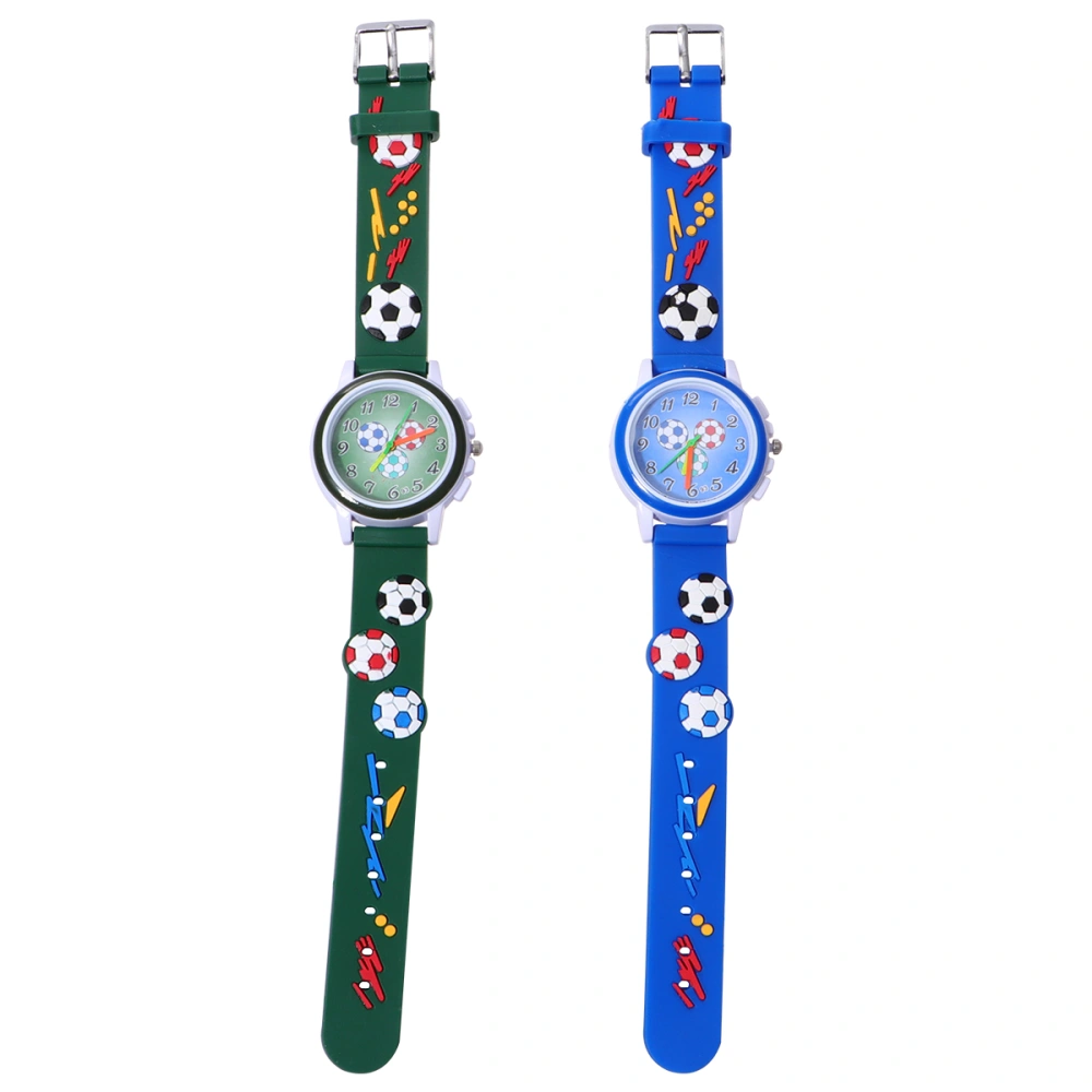 2PCS 3D Three-dimensional Watches Creative 3D Wrist Watch Cartoon Printed Wrist Watch Lovely Wrist Watch for Kids Child Children Girl Wearing Football Style Random Color