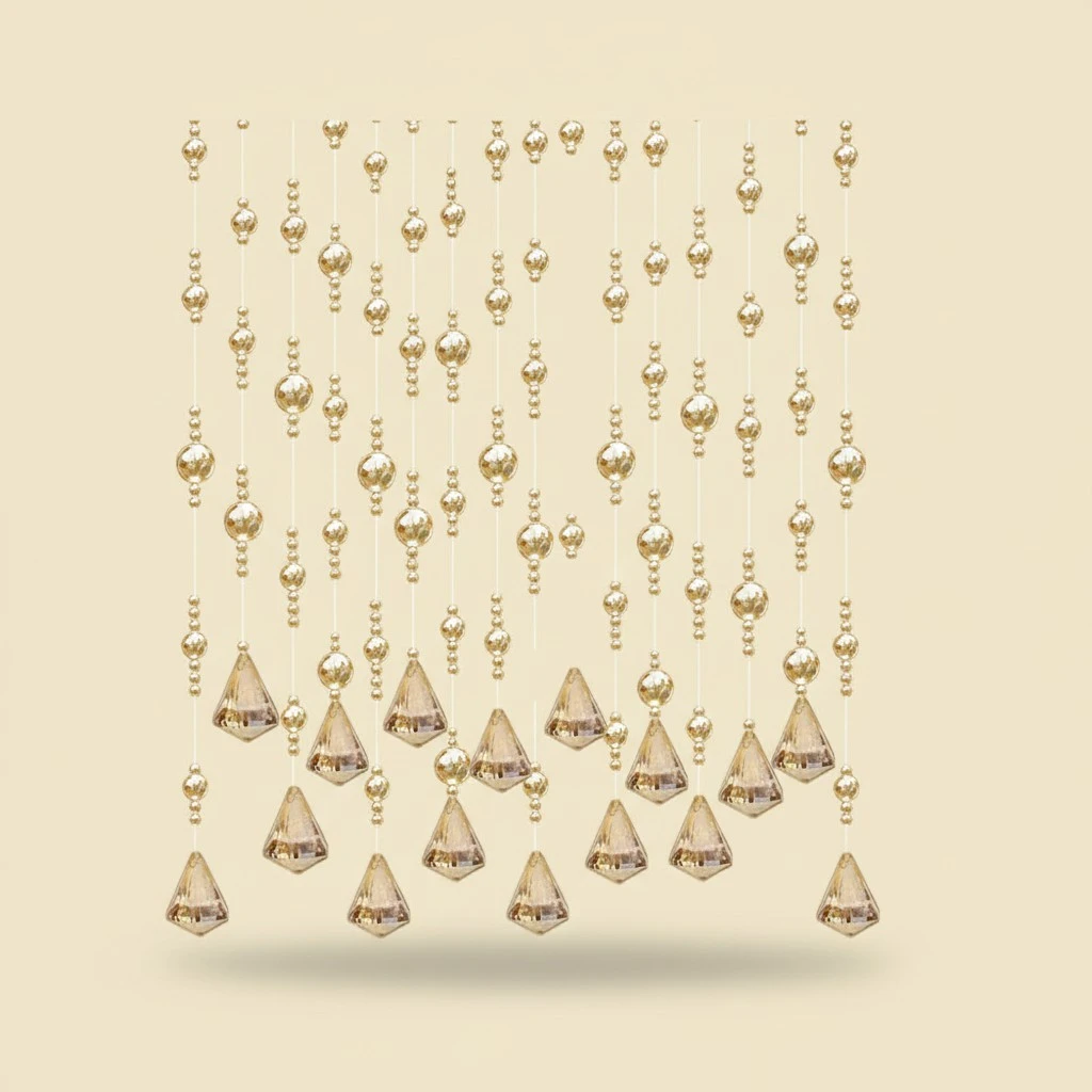Crystal Clear Beads String Curtain Shining Diamond Tassel Pendant Beads for Home Living Room Bedroom Window Door Wedding Club Party Decoration (Gold Champagne)