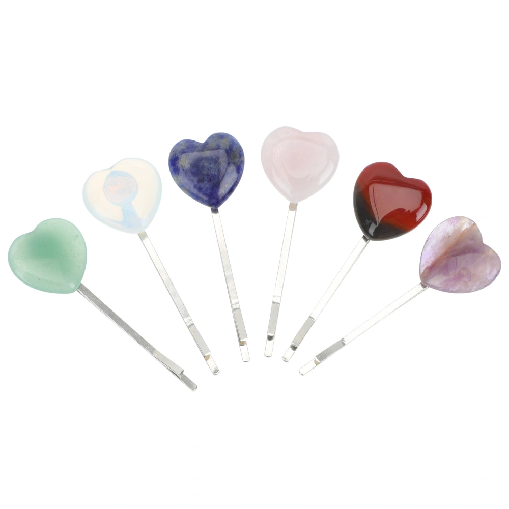 6Pcs Crystal Heart Shaped Hairpin Unique Polishing Hair Clip Women Hair Wear