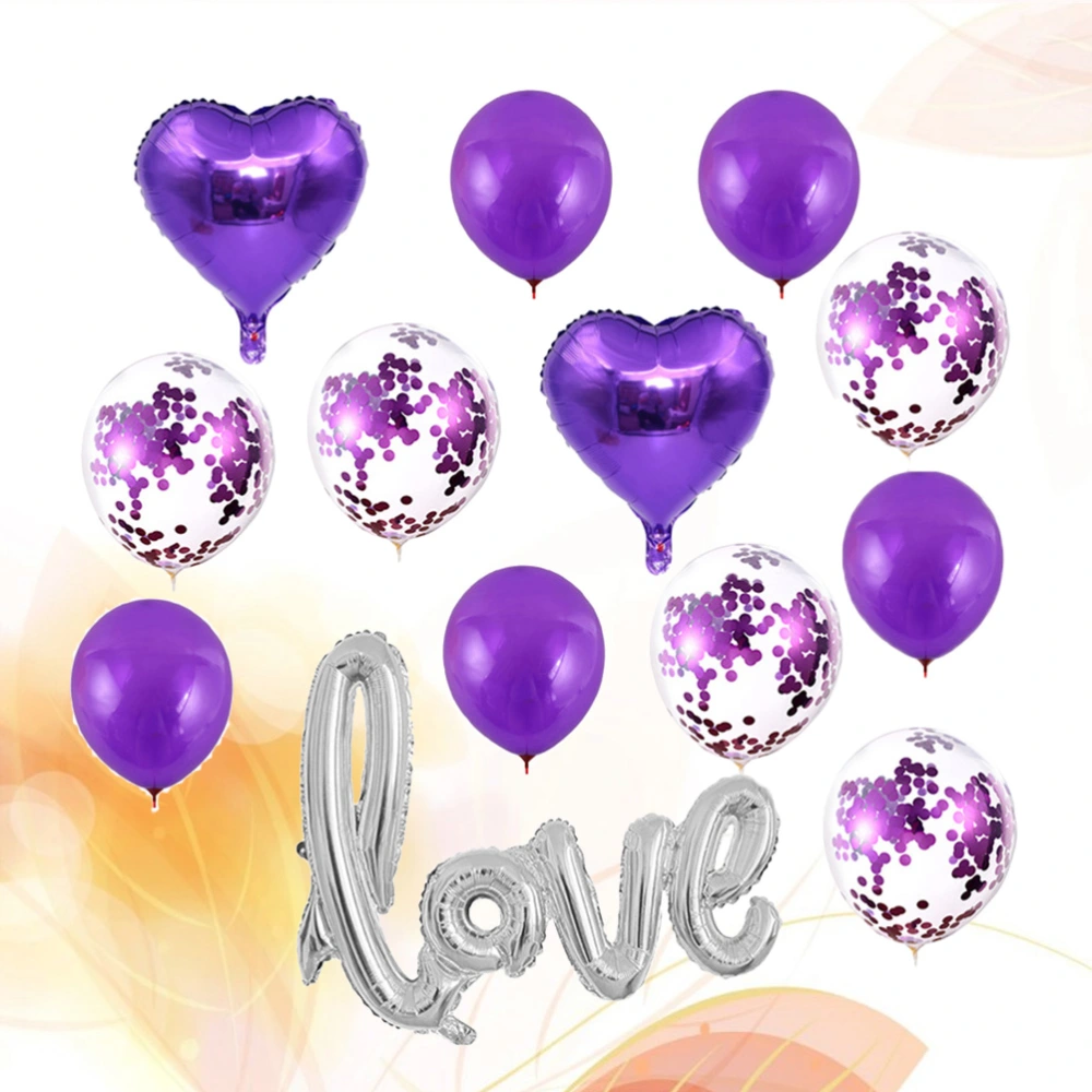 13pcs Love Decor Balloon Shining Latex Balloons for Valentine's Day Festival Party (1pcs Love Balloon, 2pcs 18 Inch Loving Heart Balloons, 5pcs 12 Inch Latex Balloons, 5pcs 12inch Shining Balloons, Purple)