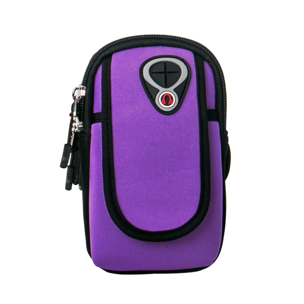 Unisex Sports Arm Bag Portable Multifunctional Armband Pockets Wrist Cellphone Money Keys Cards Holder Jogging Running Cycling Hiking for Phones Under 6 Inch - L (Purple)