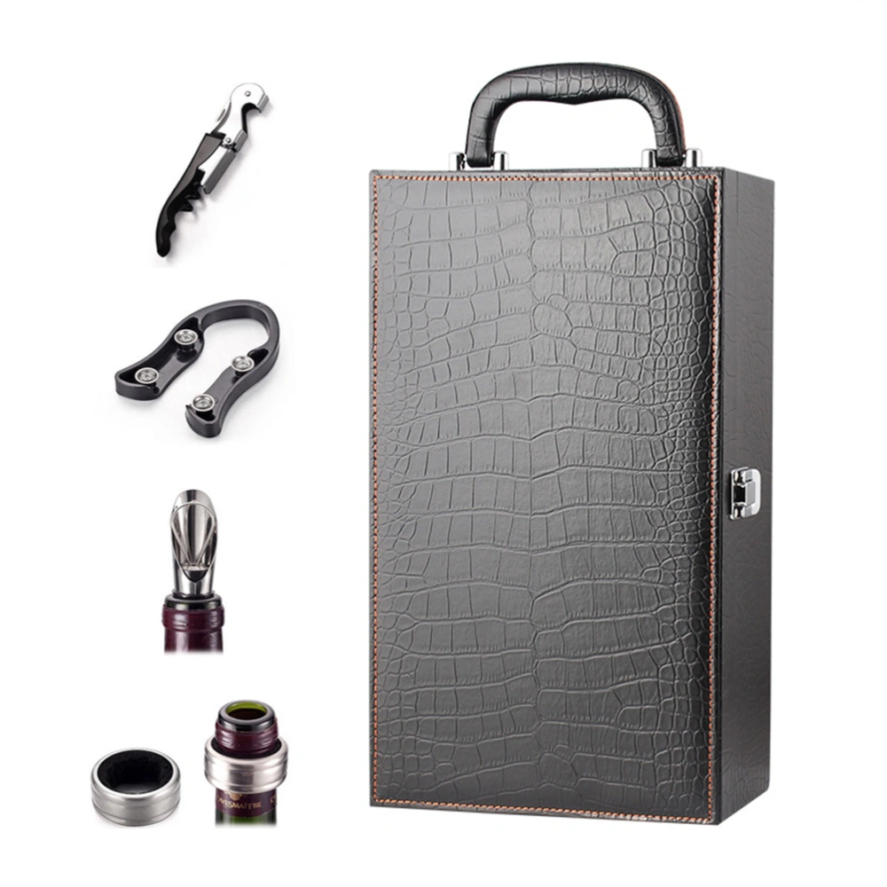 750ML Modern Black Handle Travel Wine Carrier Case with 4 Piece Wine Accessory Set