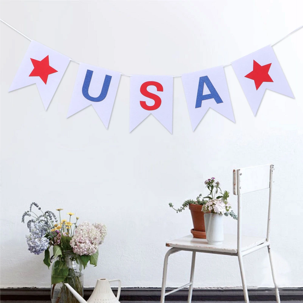 2M Fourth of July Banner Star USA Felt Banner Hanging Burgee Banner Garland National Day Decoration