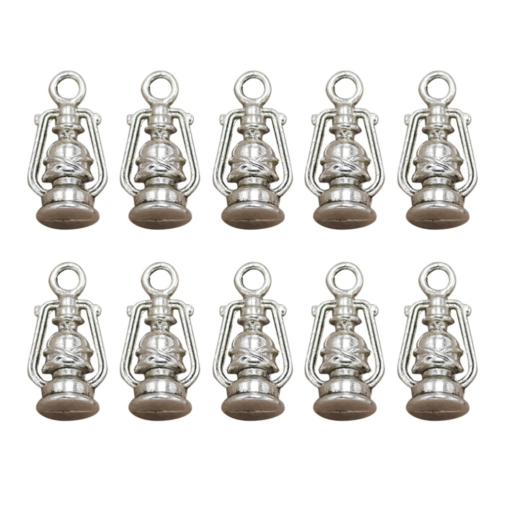 10PCS Simulation Kerosene Lantern Pendant Vintage Alloy Lantern Charms Pendants DIY Jewelry Making Accessory for Necklace Bracelet (Antique Silver)