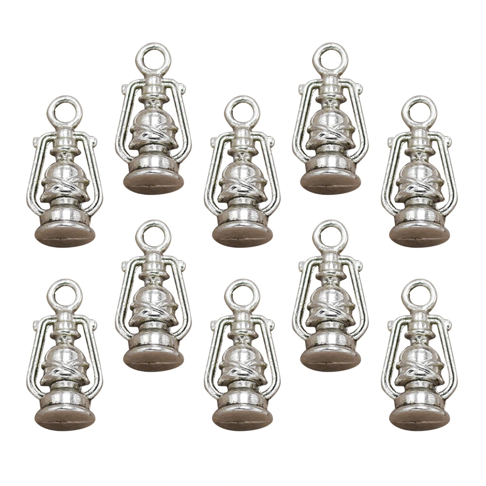 10PCS Simulation Kerosene Lantern Pendant Vintage Alloy Lantern Charms Pendants DIY Jewelry Making Accessory for Necklace Bracelet (Antique Silver)