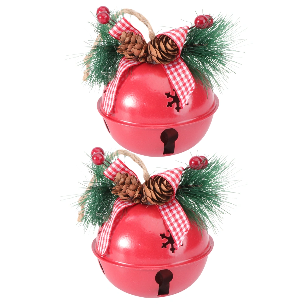 2Pcs 8cm Christmas Tree Decoration Painted Iron Bell Christmas Holiday Home Decoration(Red)