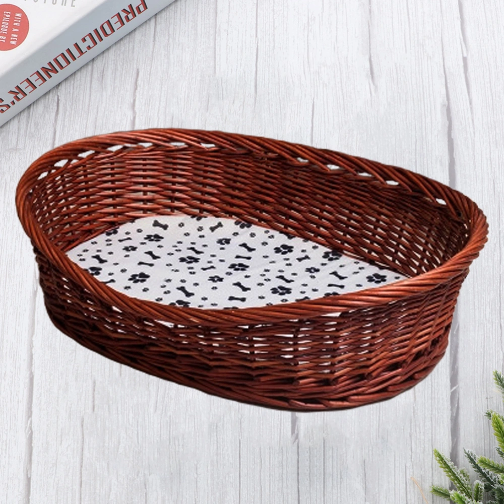 Rattan Pet Nest Cat Litter Rattan Dog Bed Large Dog Satsuma Pet Nest Kennel Bed (Random Color of the Mat)