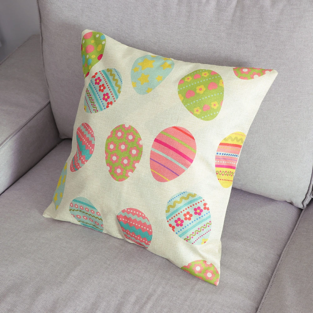 Easter Egg Printing Pillow Case Beautiful Decor Linen Pillow Cover for Sofa Bedroom Car (No Pillow Core, 45x45cm)