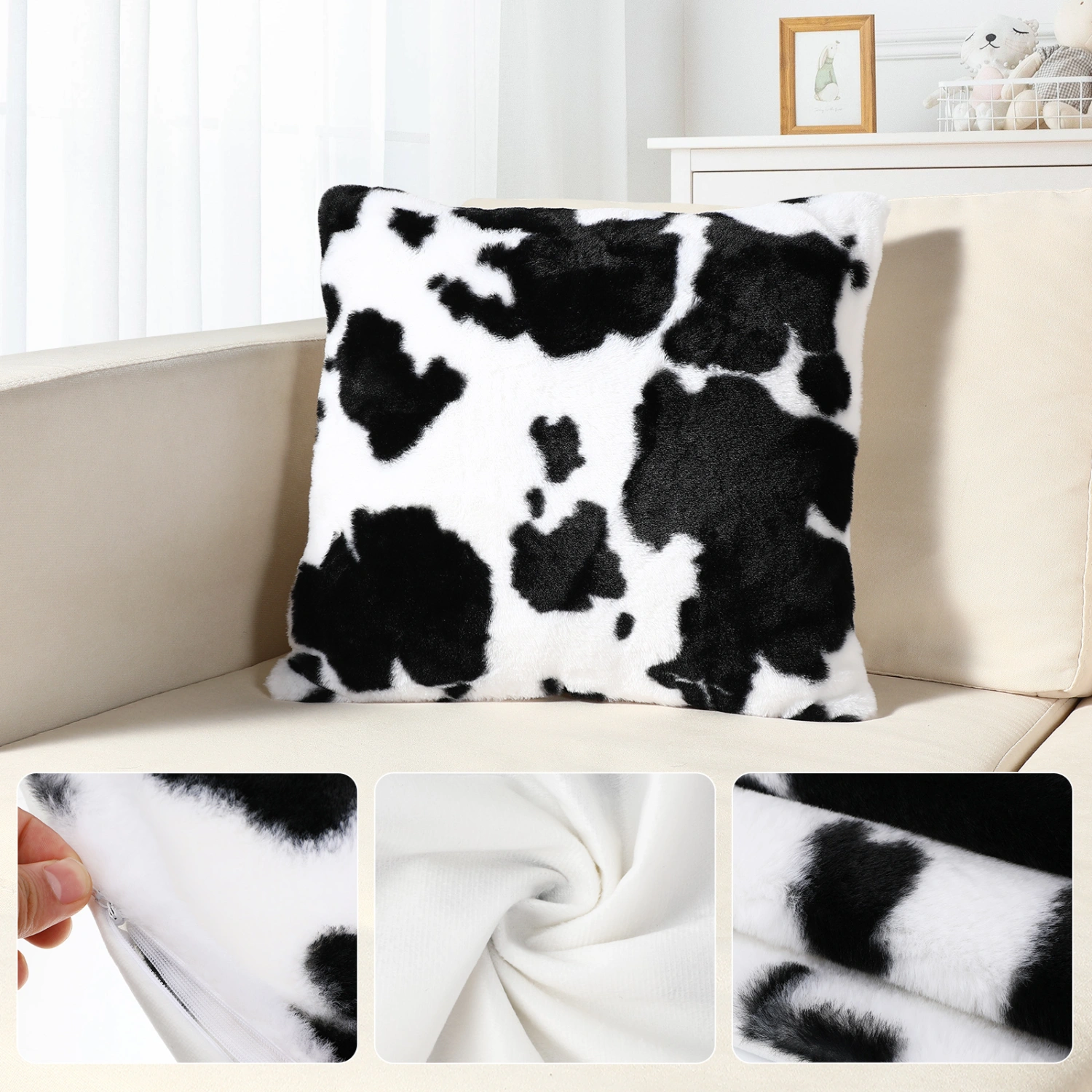 1pc Plush Throw Pillow Cover Household Car Pillow Case Square Pillow Cover Decorative Throw Pillow Case